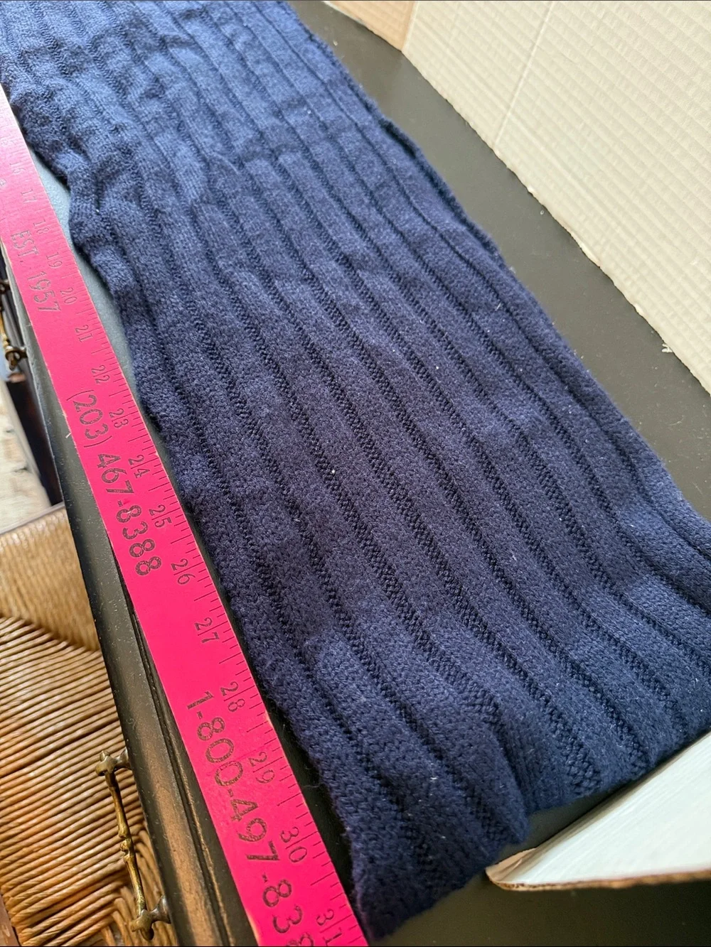 U.S. Polo Assn. Navy, Cream & Red Ribbed Knit Scarf